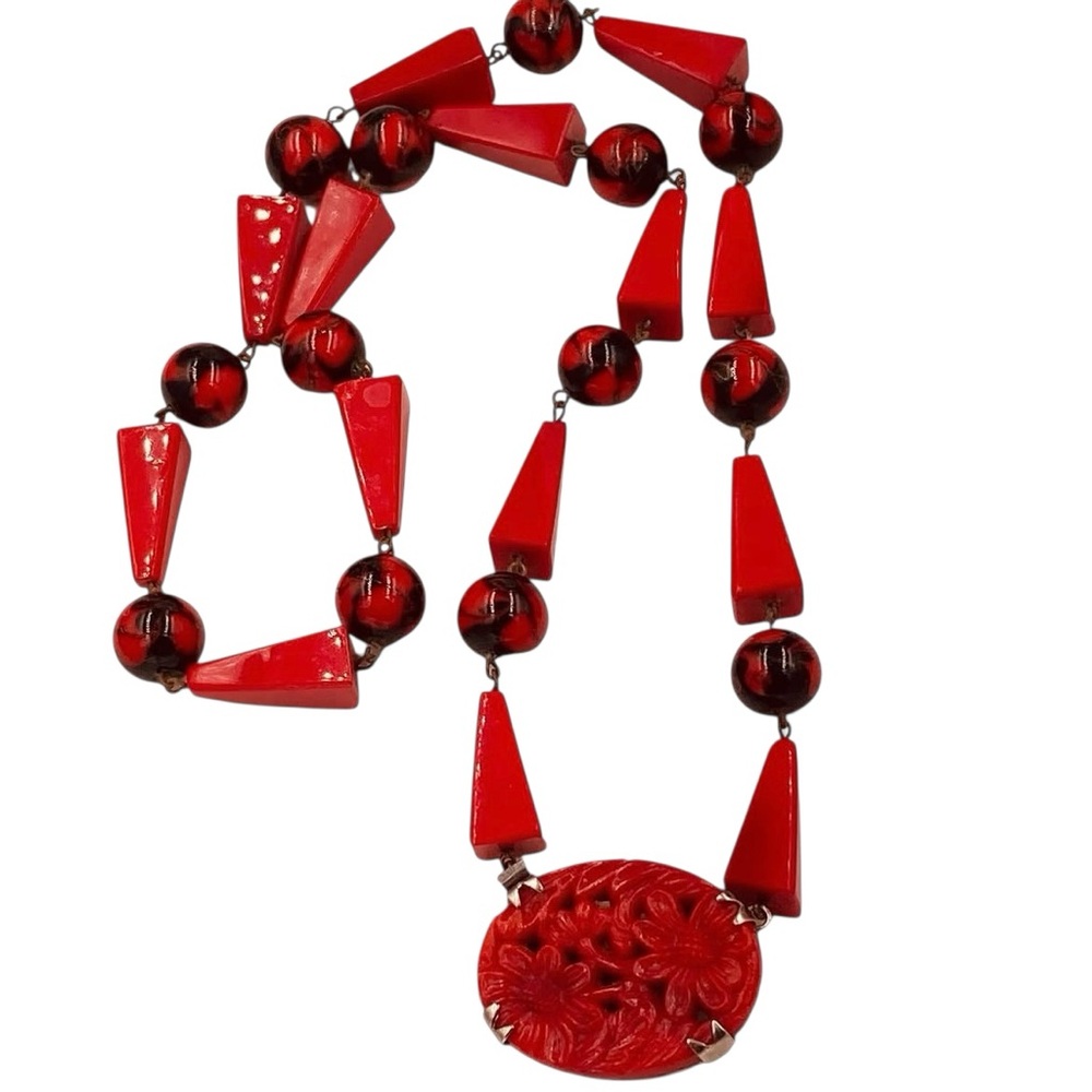 Vintage 1930’s Art Deco Red Glass Bead Necklace